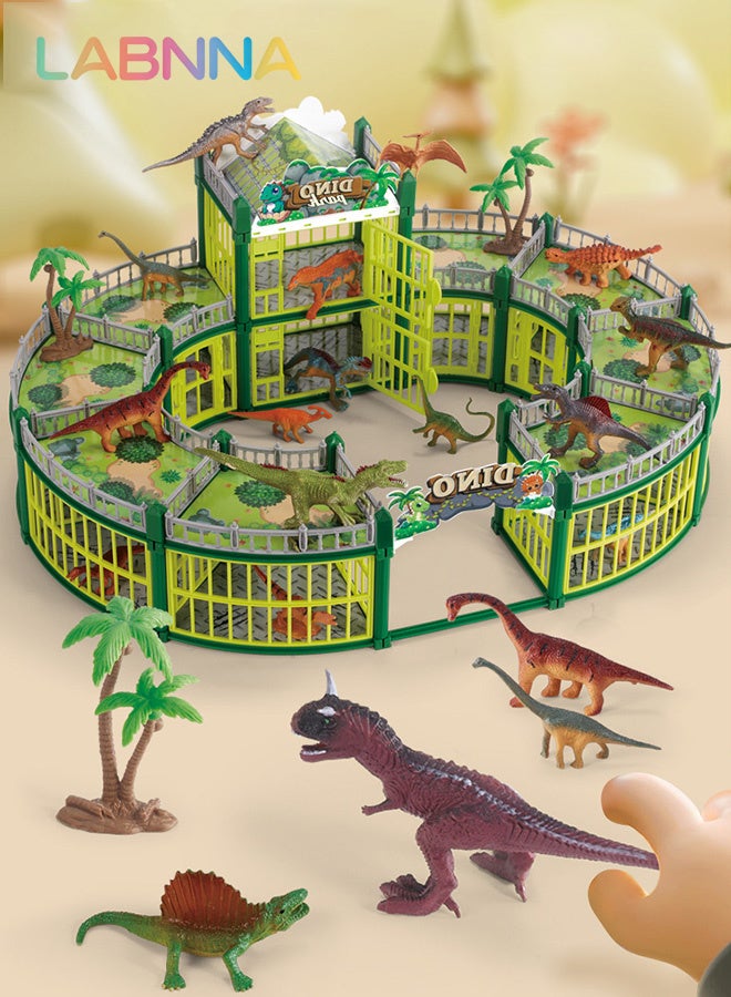 LABNNA 215PCS Dinosaur Building Set, Dinosaur Toys Kit with 18 Dinosaur Figures, Creative Dino Park Playset, Dinosaur-themed Dollhouse, DIY Dino Themed Craft Kit, Fun Interactive Toys, Ideal Gift for Kids, 52*40*23cm - Image 3